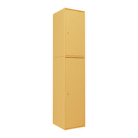 Tall, sleek cabinet in a vibrant mustard yellow with a smooth, solid finish. Perfect for modern storage solutions.