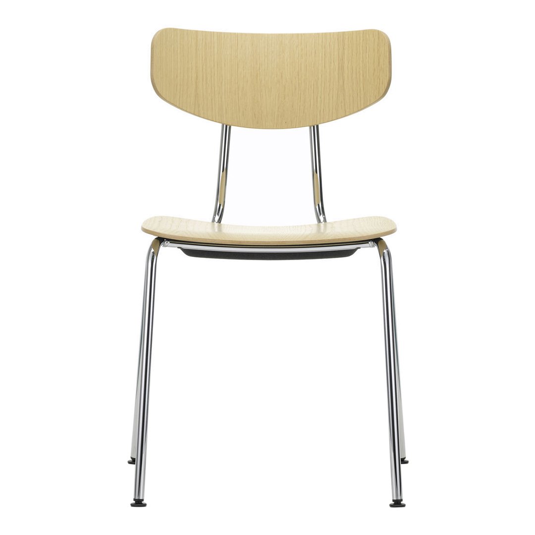 Natural wood grain chair with a soft beige finish and sleek chrome legs for a modern look.