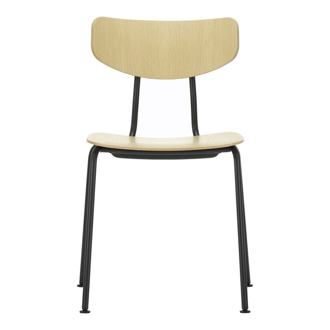 Light wood chair with a sleek, natural finish and a minimalist black metal frame. Simple and modern design.