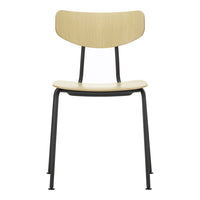 Light wood chair with a sleek, natural finish and a minimalist black metal frame. Simple and modern design.