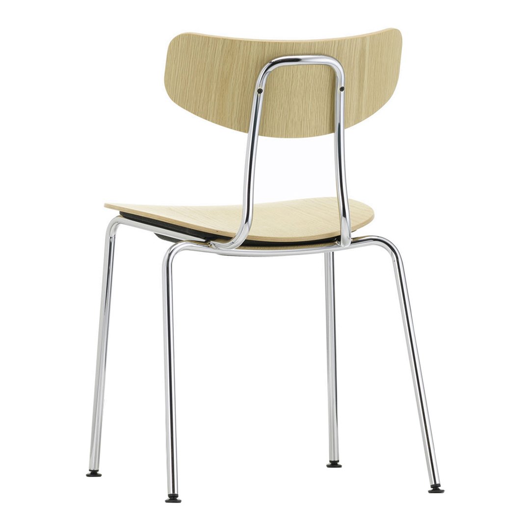 Modern wooden chair in a light natural finish with a sleek chrome frame, highlighting a minimalist design.