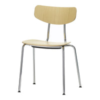 Light oak wood seat and backrest with a sleek chrome frame, featuring a minimalist design and smooth finish.