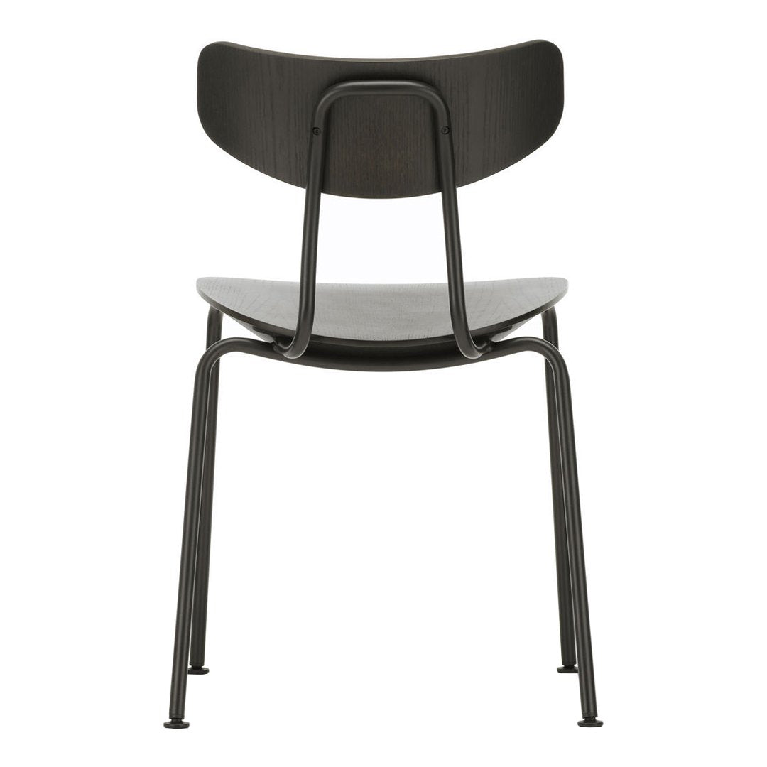 Back view of a sleek black chair with smooth surfaces and a minimalist design. Modern aesthetic for any space.