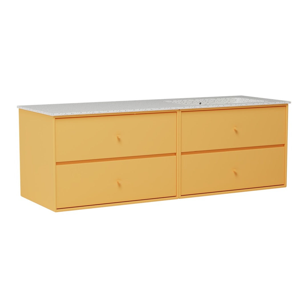 Light yellow dresser with four spacious drawers and a sleek white top, offering a modern and vibrant look.