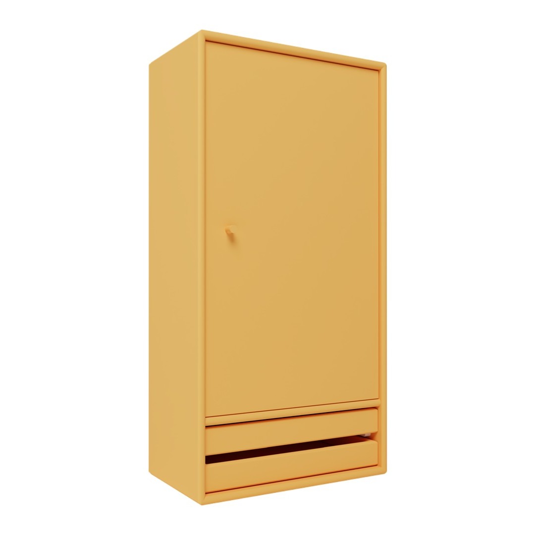 Stylish yellow wardrobe with a sleek design and minimal patterns, featuring a single door and a drawer.