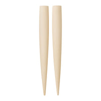 Natural beige wooden knitting needles with a smooth, tapered design. Ideal for various yarn projects.