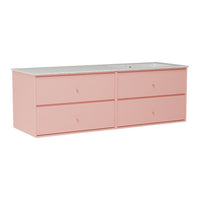 Pink storage dresser with a smooth white top and four spacious drawers, perfect for stylish organization.