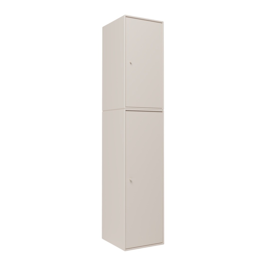 Tall, sleek storage cabinet in a soft beige color with a smooth, minimalist design. Ideal for modern interiors.