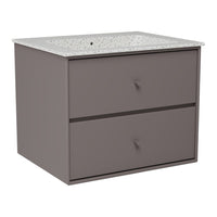 Stylish gray cabinet with two spacious drawers and a speckled white countertop pattern. Perfect for modern decor.
