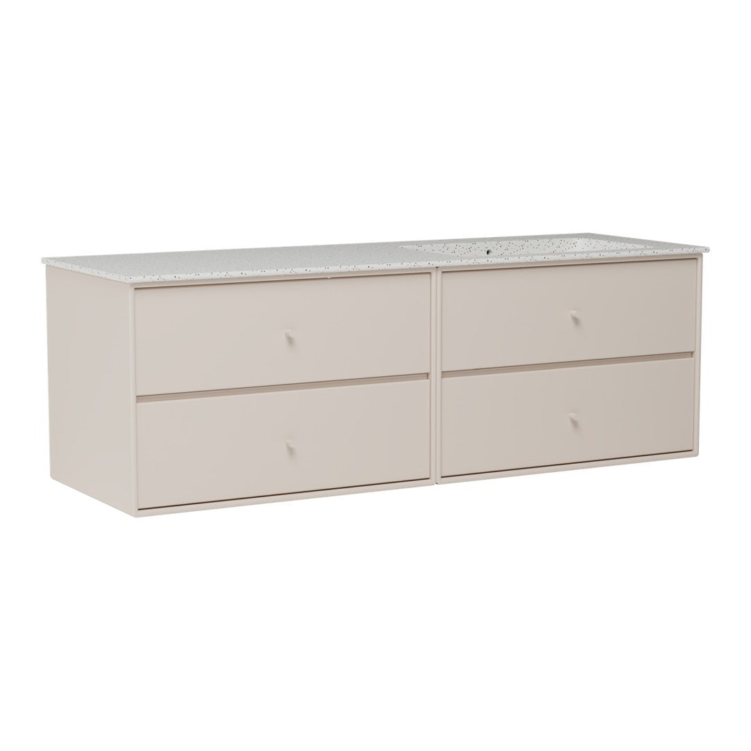 Light beige dresser with four spacious drawers and minimalistic design, complementing various decor styles.