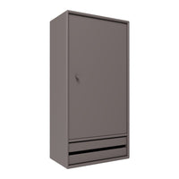 Solid brown wardrobe with a smooth finish and minimalist design, featuring a single door and two lower drawers.