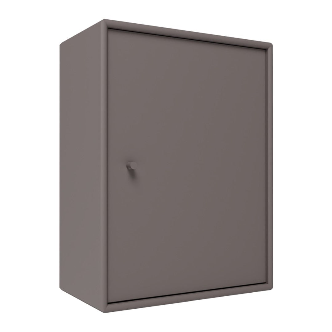 Matte taupe cabinet with a minimalist design, featuring a smooth surface and a simple knob. Perfect for modern decor.