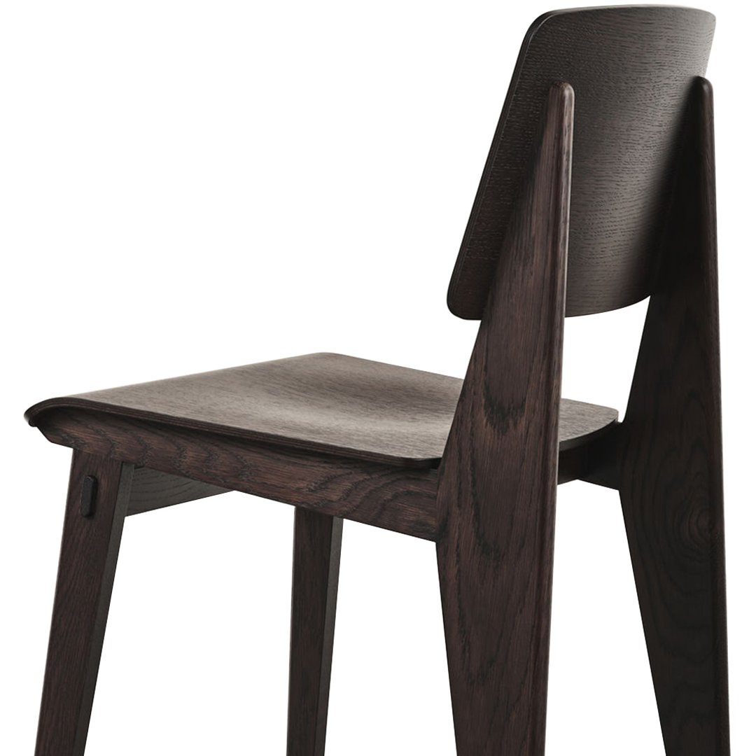Sleek dark wood chair with smooth, minimalist design and subtle texture, showcasing modern elegance.