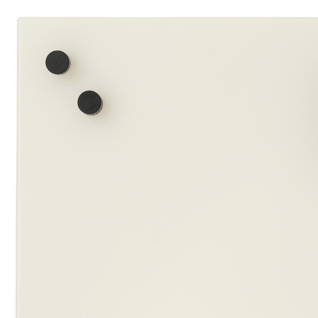 Cream background with two round black knobs for a stylish, modern look. Perfect for minimalist decor.