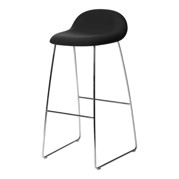 Black modern bar stool with a smooth matte finish and sleek chrome legs. Ideal for contemporary interiors.