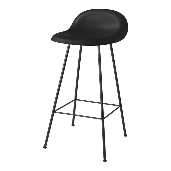 Black bar stool with a sleek, modern design and minimalistic black metal legs, perfect for any contemporary space.
