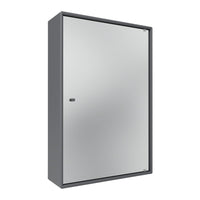 Gray metal cabinet with a sleek, reflective surface and minimalist design, perfect for modern interiors.