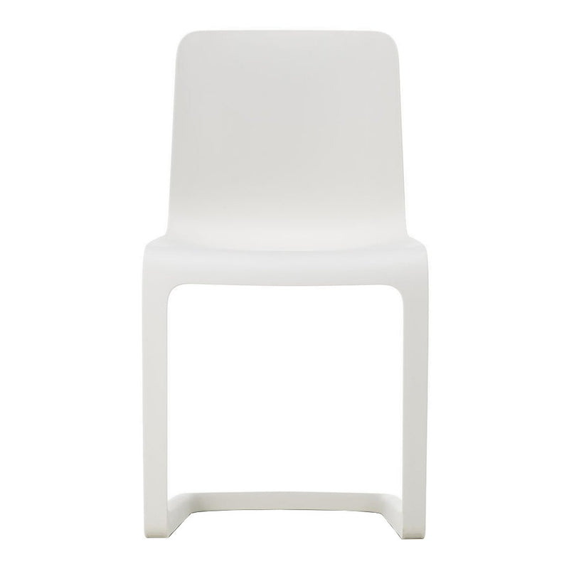 White minimalist chair with a sleek, smooth design, perfect for modern spaces. No visible patterns or textures.