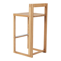Natural wood bar stool with a minimalist design, showcasing a light beige finish and clean, smooth lines.