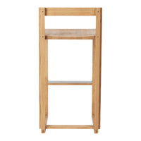 Natural wooden shelf unit with light wood finish and open shelving design. Simple, modern style for any decor.