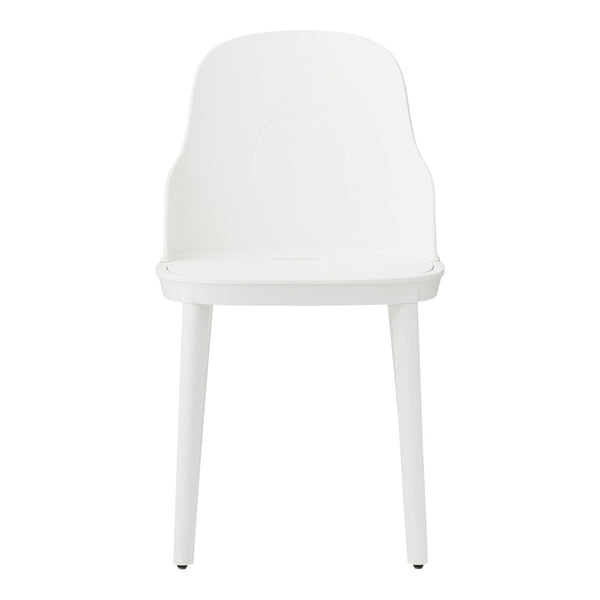White, modern chair with a smooth finish and simple, minimalist design. Ideal for contemporary spaces.