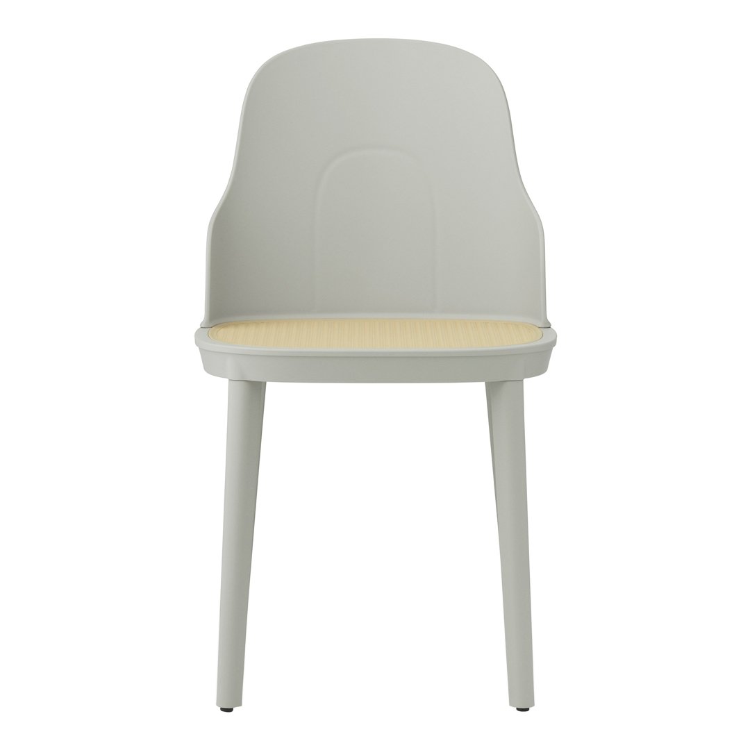 Light gray chair with a smooth finish and a contrasting yellow seat in a minimalist design.