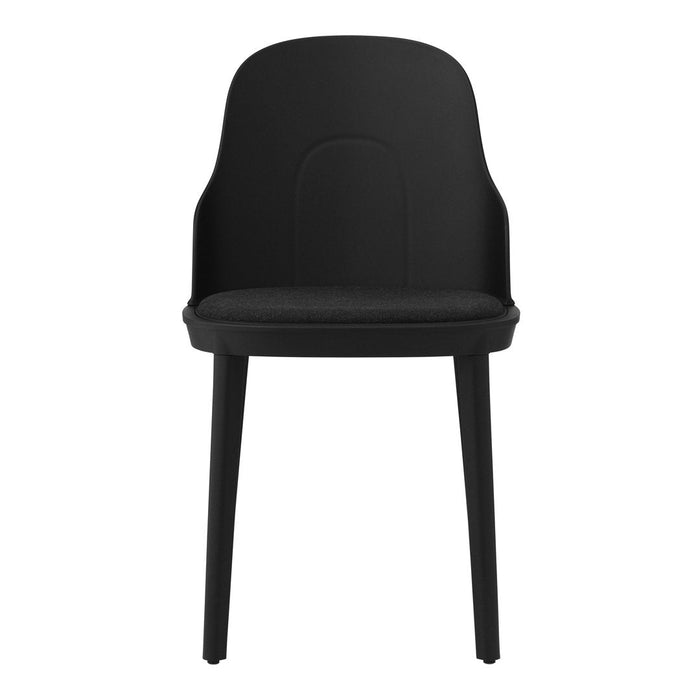 Sleek black dining chair with a smooth, modern design and minimalist silhouette. Perfect for contemporary interiors.