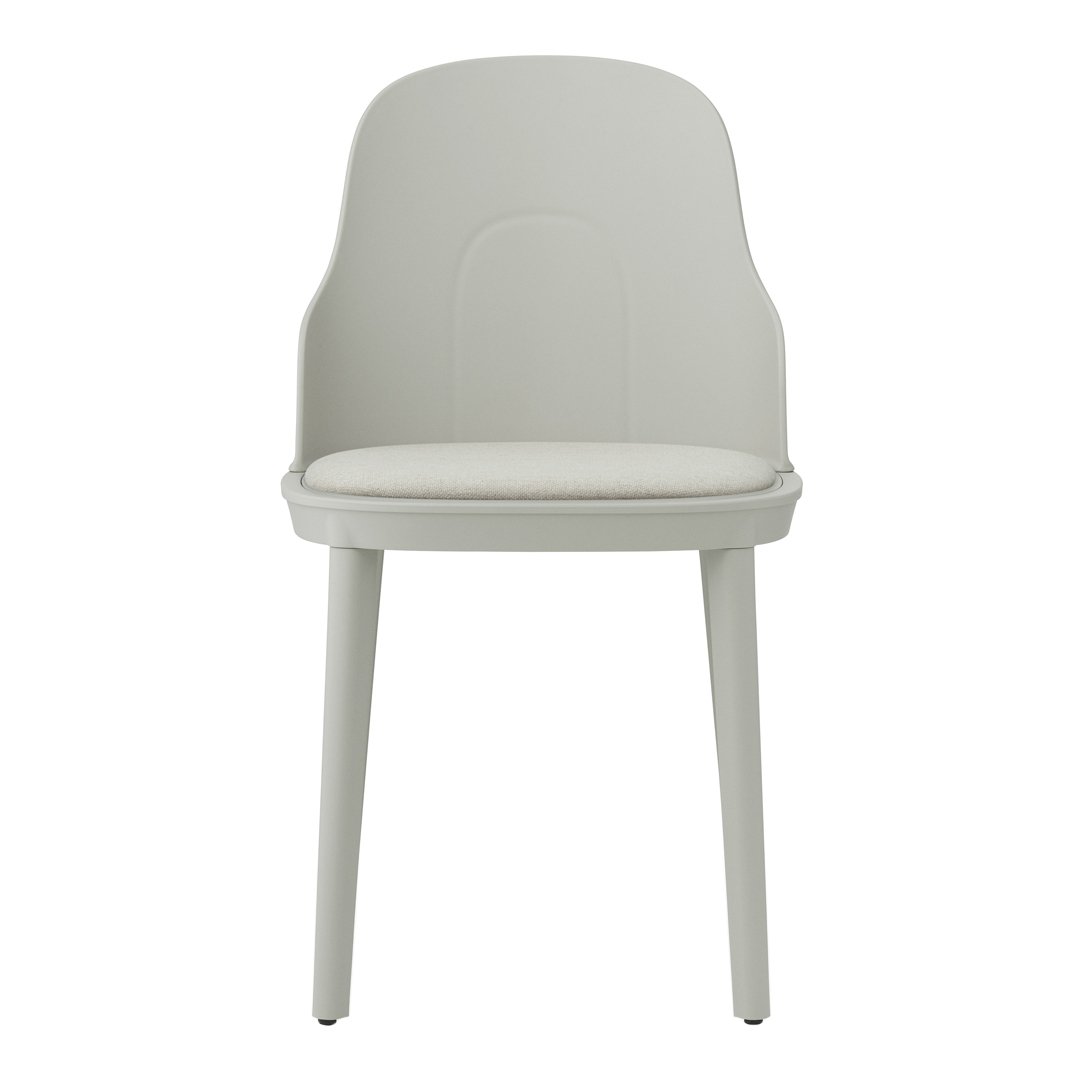 Elegant grey chair with a smooth finish and cushioned white seat, perfect for modern decor.