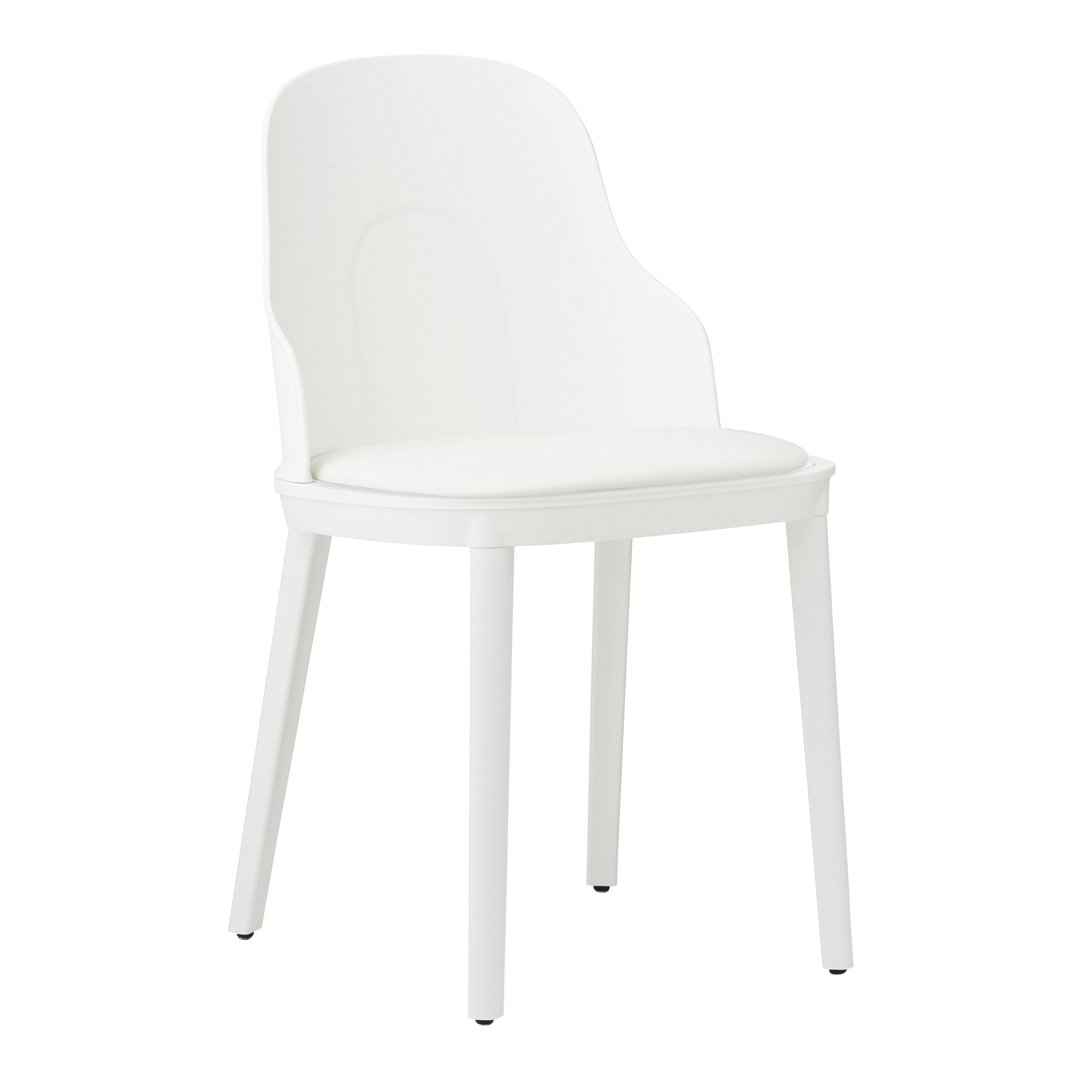 White modern chair with a smooth, minimalist design and sleek, solid color for versatile styling.