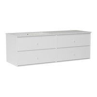 White storage dresser with a smooth top and four spacious drawers, ideal for minimalist decor.
