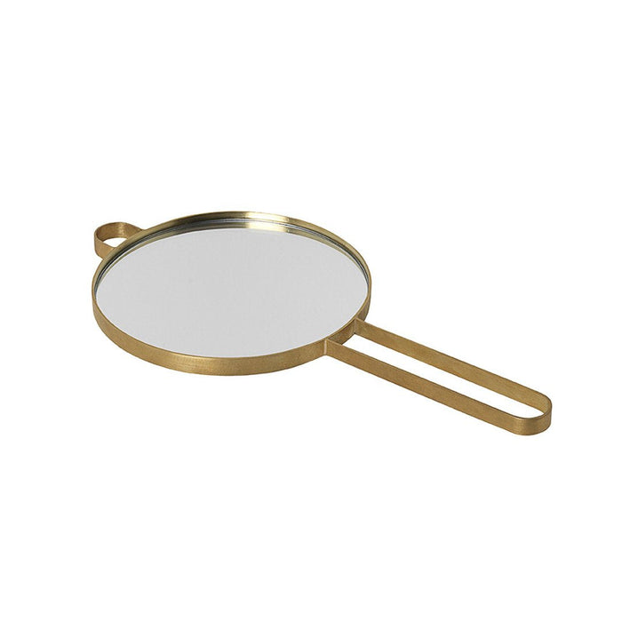 Gold round strainer with a sleek handle and smooth, reflective surface, perfect for stylish kitchen use.