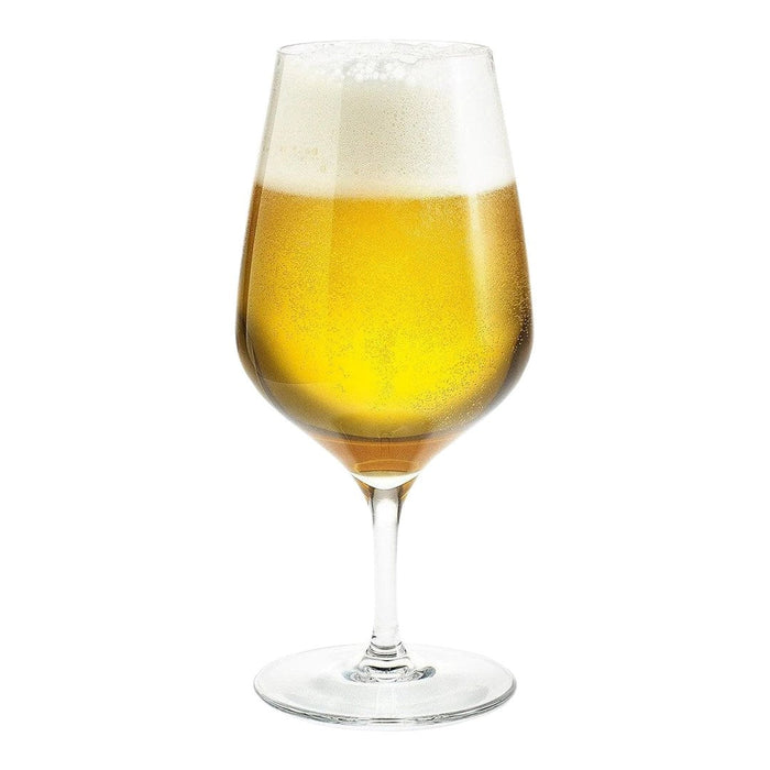 Golden beer with a frothy white head in a clear glass, showcasing vibrant hues and a smooth texture.