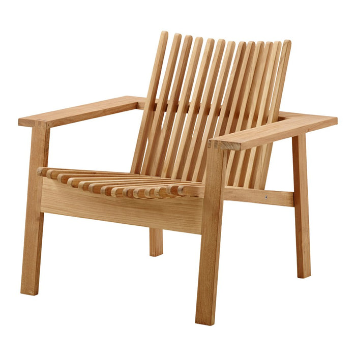 Light wood armchair with horizontal slats and a minimalist design, showcasing natural grain pattern and warm tones.
