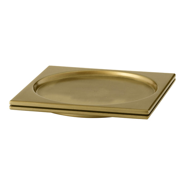 Gold rectangular plate with a smooth, polished surface and subtle round indentation. Elegant and modern design.
