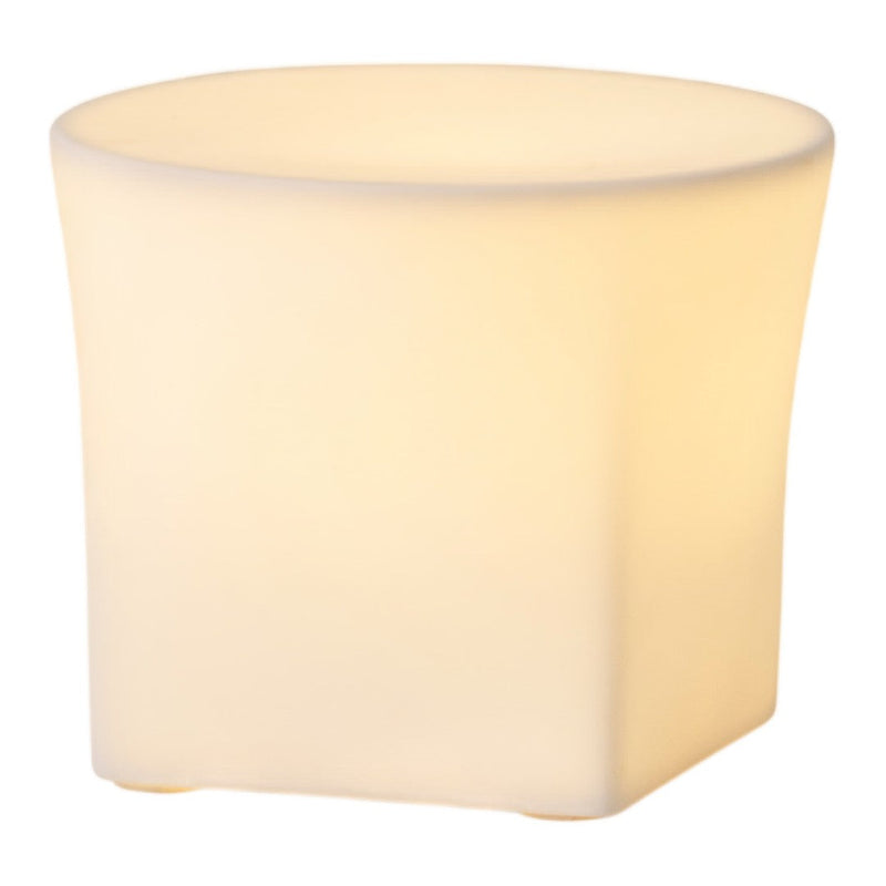 Soft white, illuminated lamp with a smooth, rounded design and contemporary finish. Ideal for modern decor.