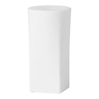 White cylindrical pedestal with a smooth, matte finish, perfect for showcasing products or decor items.