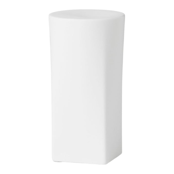 White cylindrical pedestal with a smooth, matte finish, perfect for showcasing products or decor items.