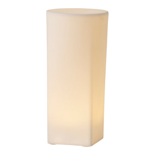 White, smooth surface lamp with a minimalist design, offering warm ambient lighting for any decor.