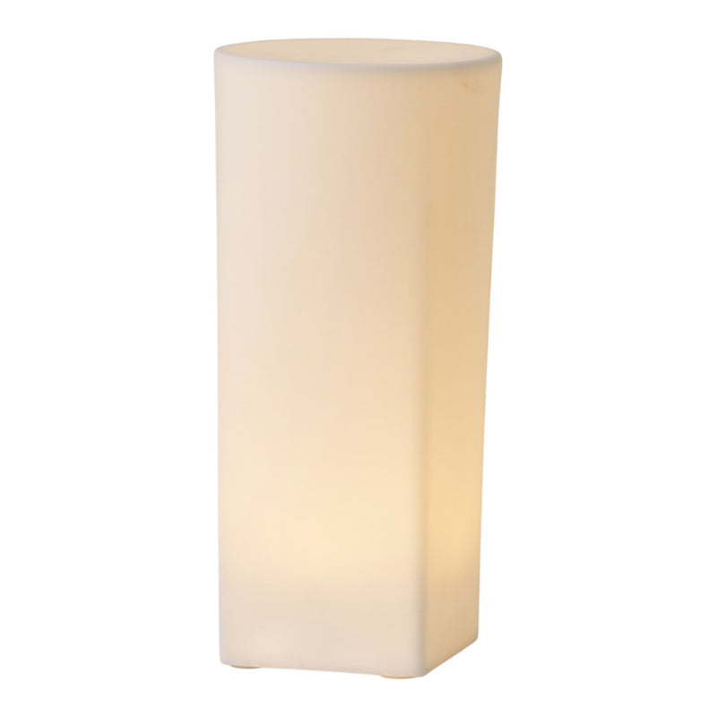 White, smooth surface lamp with a minimalist design, offering warm ambient lighting for any decor.