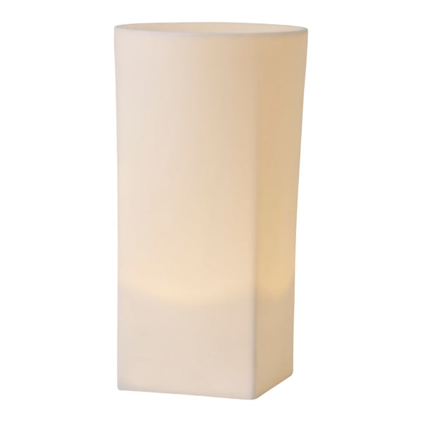 Sleek white geometric lamp with a smooth, translucent finish, ideal for modern decor.