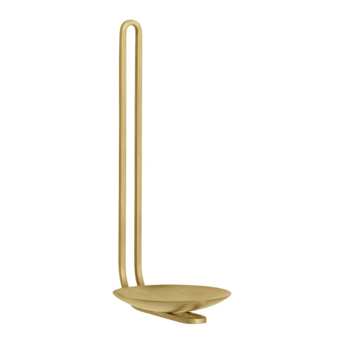 Sleek gold metal spoon rest with a modern design and smooth surface, perfect for stylish kitchen decor.