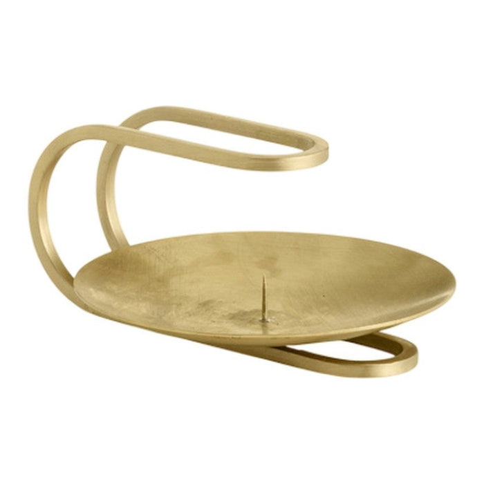 Gold-tone metal candle holder with a minimalist design and smooth, circular base. Ideal for modern decor.