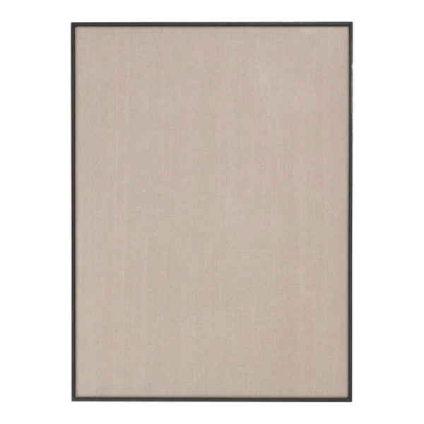 Beige textured surface with a subtle pattern, framed in sleek black for a modern touch.