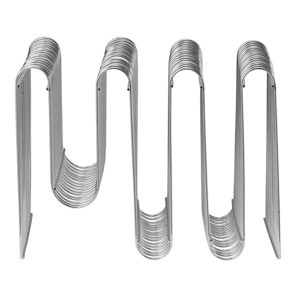 Silver zigzag metal wire design, showcasing sleek, minimalist curves and a polished finish. Perfect for modern decor.