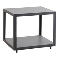 Modern black square side table with a sleek open-frame design and smooth surface. Perfect for minimalist decor.