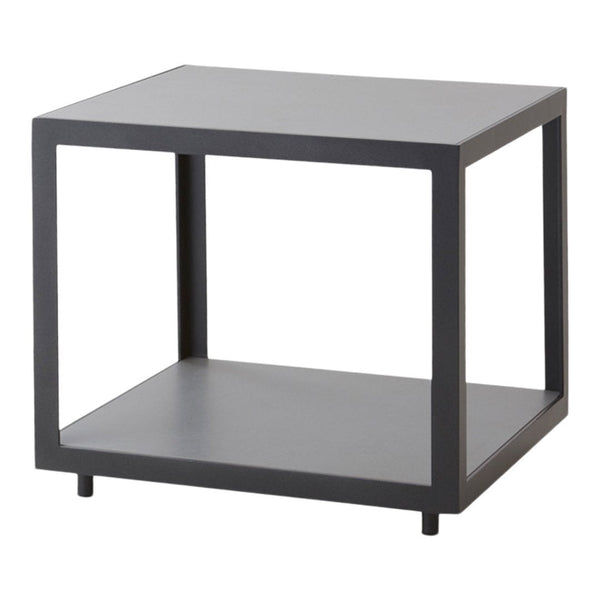 Modern black square side table with a minimalist design, featuring clean lines and an open silhouette.