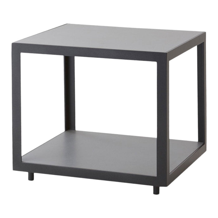 Modern black square side table with a minimalist design, featuring clean lines and an open silhouette.