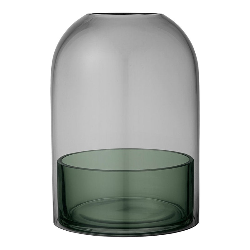 Smoky gray glass dome vase with a darker green base, featuring a smooth, modern design. Perfect for elegant decor.