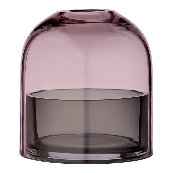 Elegant glass dome with a soft pink top and a smoky gray base, showcasing a sleek, modern design.