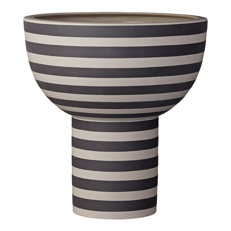 Black and cream striped ceramic planter with a modern, bold design. Ideal for stylish indoor or outdoor decor.